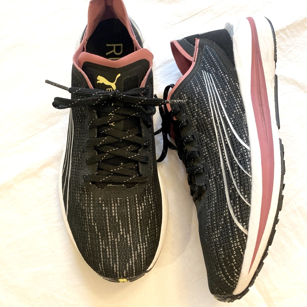 Puma black and pink running shoes size 9